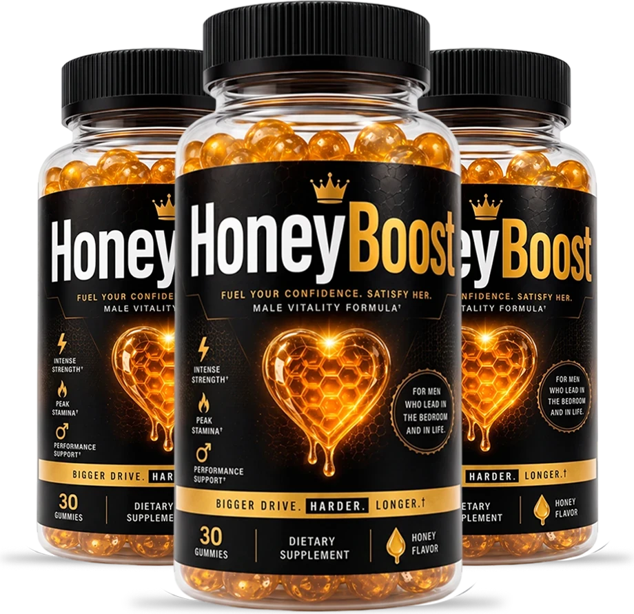 HoneyBoost men's honey gummy bottles
